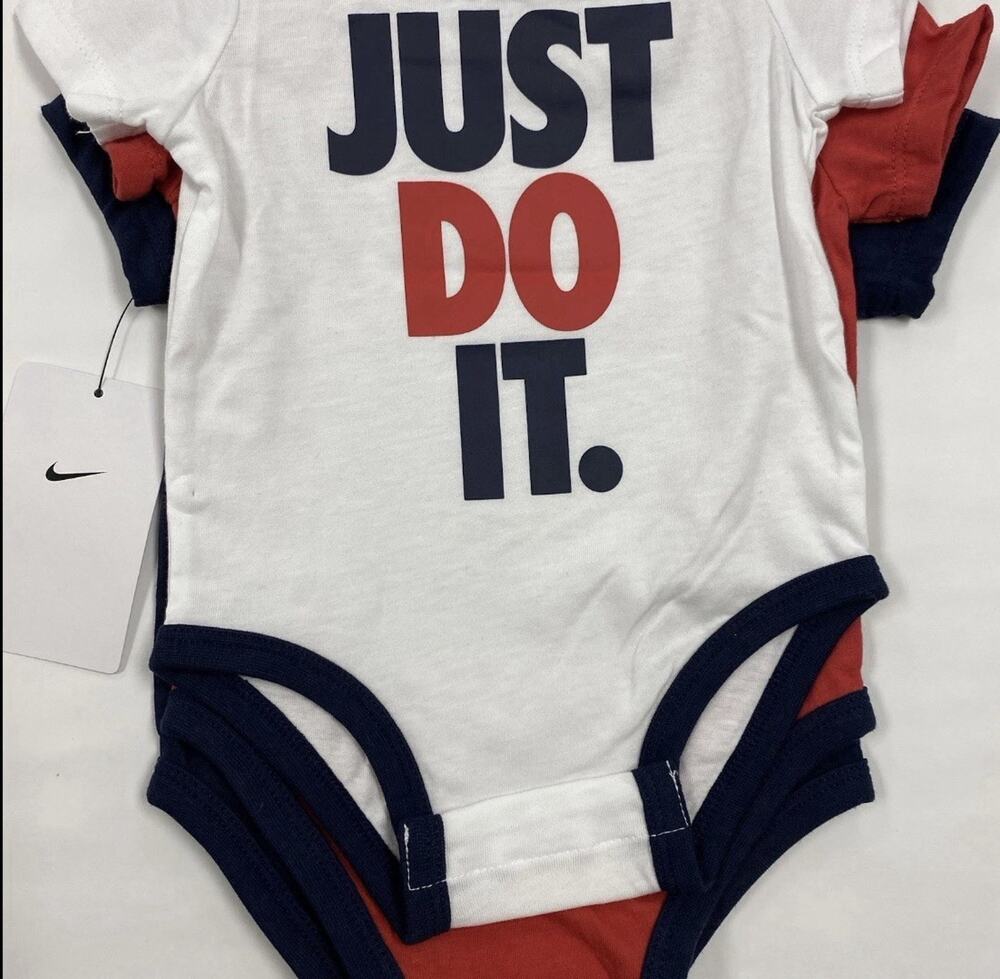 Nike Baby Bodysuit 3-Pack Red Blue White Just Do It Swoosh Romper 9M NEW